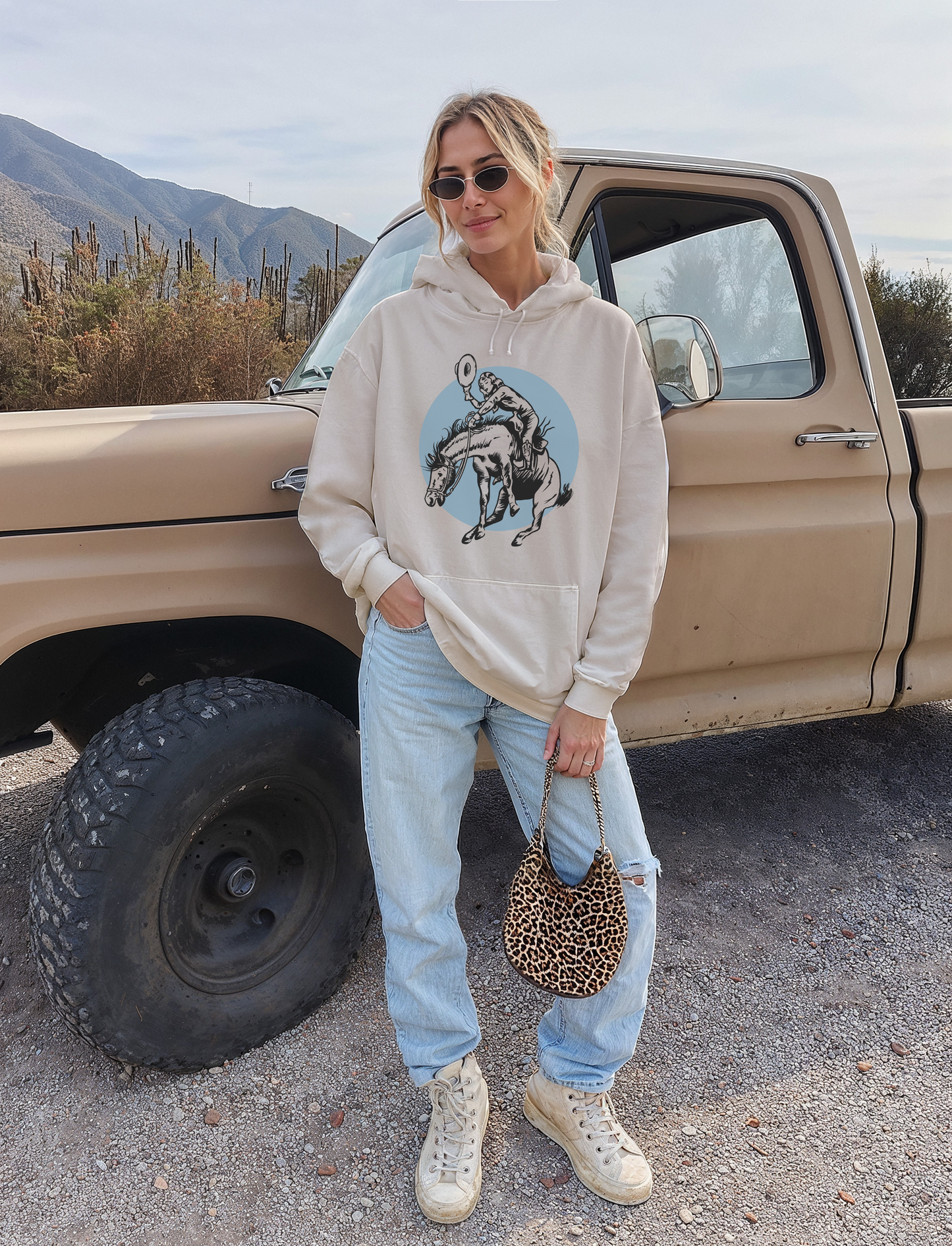 Retro Blue Cowgirl Hoodie